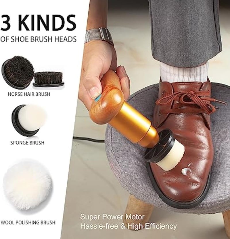 Sansent 75W Power Electric Shoe Polisher, Adjustable 6 Speed Electric Polisher, Perfect for Leather Shoes and Sneakers, 3 Brush Heads,Time-Saving Solution for Shoe Cleaning (1) (Extra Large) - Image 3